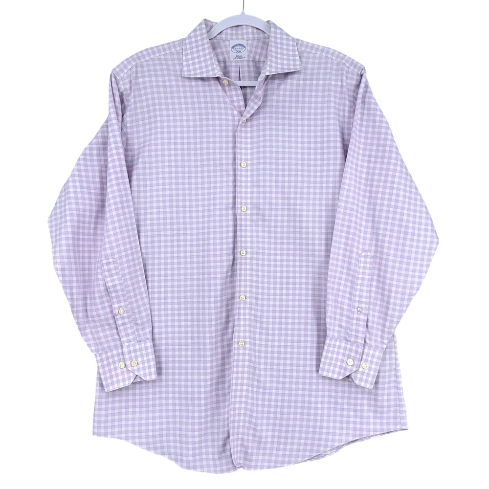 Brooks‎ Brothers Mens Slim Fit Non Iron Purple Check Dress Shirt 16 1/2-2/3